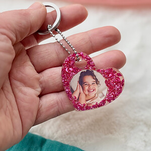 Gepersonaliseerde Foto Sleutelhanger Hart van Resin | Handgemaakt Cadeau met Eigen Foto