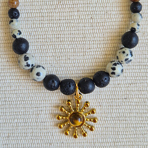 Gouden ketting half schakelketting half edelstenen | Lava