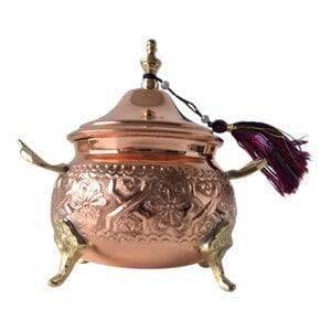 Hand-Hammered Moroccan Copper Sugar Bowl – Brass Handle – Footed Artisan Bowl – Traditional Tea Set Decor – Boho Kitchen Gift.