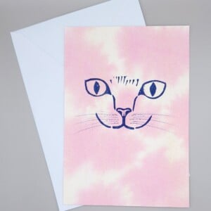 Handgemaakte Kaart Print, Katten Gezicht, Roze Goud Glitter