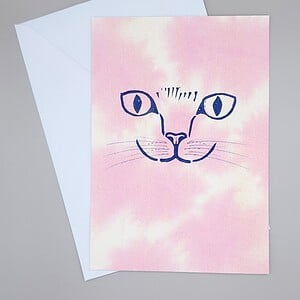 Handgemaakte Kaart Print, Katten Gezicht, Roze Goud Glitter