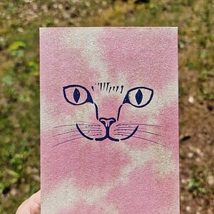 Handgemaakte Kaart Print, Katten Gezicht, Roze Goud Glitter