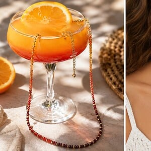 Handgemaakte korte ketting van halfedelstenen - Tequila Sunrise