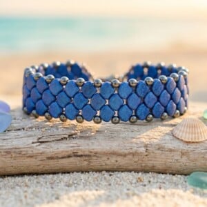 Handgemaakte kralenarmband 'Snake Skin Blue' — Ginko kralen, 19 cm