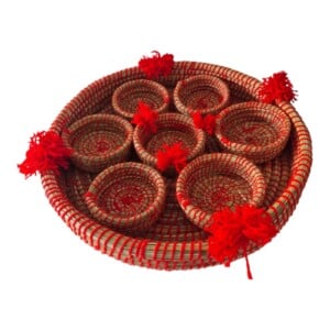 Handmade Berber Rattan Seagrass Bowl Set of 7, Moroccan Boho Baskets, Serving Trays, Woven Storage Basket, Unique Home Decor Gift