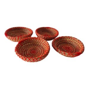 Handmade Berber Tuareg Basket Set of 4, Reed & Wool Moroccan Boho Decor, Authentic Berber Basket, Woven Storage Basket, Unique Home