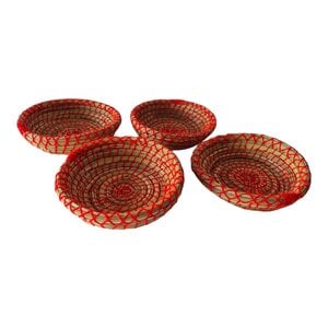 Handmade Berber Tuareg Basket Set of 4, Reed & Wool Moroccan Boho Decor, Authentic Berber Basket, Woven Storage Basket, Unique Home