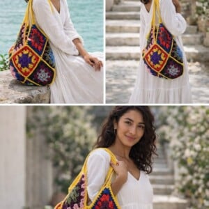 Handmade Granny Square Bag, Colorful Crochet Shoulder Bag, Boho Tote Bag, Statement Handbag, Everyday Shopper, Crochet Gift for Her