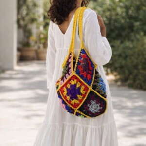 Handmade Granny Square Bag, Colorful Crochet Shoulder Bag, Boho Tote Bag, Statement Handbag, Everyday Shopper, Crochet Gift for Her