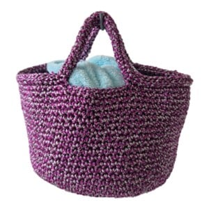 Handmade Metallic Crochet Hanging Basket-Silver Glitter Rope Storage-Wall Decor.