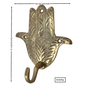 Handmade Moroccan Brass Hamsa Wall Hook - Antique Unlacquered Khmissa Hand.