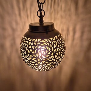 Handmade Moroccan Brass Pendant Light, Lotus Leaf Design, Art Deco Vintage Gold Patina, E27 Bulb & Cable, Unique Boho Home Decor Gift