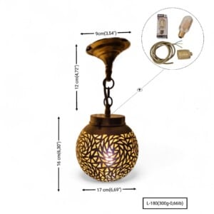 Handmade Moroccan Brass Pendant Light, Lotus Leaf Design, Art Deco Vintage Gold Patina, E27 Bulb & Cable, Unique Boho Home Decor Gift
