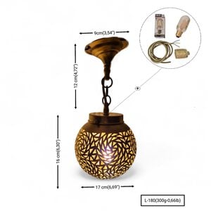 Handmade Moroccan Brass Pendant Light, Lotus Leaf Design, Art Deco Vintage Gold Patina, E27 Bulb & Cable, Unique Boho Home Decor Gift