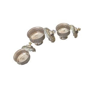 Handmade Moroccan Candy Bowl Set of 3-Silver metal and crystal glass lid with gold knob-Engraved base Bonbonniere -Luxury vintage gift .