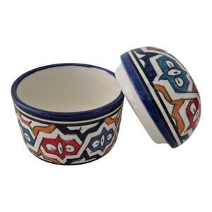 Handmade Moroccan Ceramic Sugar Pot – Hand-Painted Earthenware Herb Pot – Decorative Glazed Pot for Kitchen & Pantry