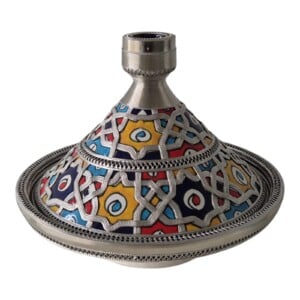 Handmade Moroccan Ceramic Tagine, Silver Nickel Inlay Tajine, Unique Ceramic Tagine, Traditional Moroccan Cookware, Boho Kitchen Decor Gift