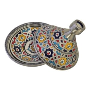 Handmade Moroccan Ceramic Tagine, Silver Nickel Inlay Tajine, Unique Ceramic Tagine, Traditional Moroccan Cookware, Boho Kitchen Decor Gift