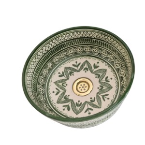 Handmade Moroccan Ceramic Vessel Sink 12 inch Countertop Basin with and without Brass Rim Above Counter Wash Basin Farmhouse Bathroom Decor.