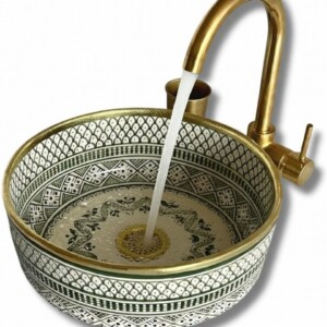 Handmade Moroccan Ceramic Vessel Sink 12 inch Countertop Basin with and without Brass Rim Above Counter Wash Basin Farmhouse Bathroom Decor.