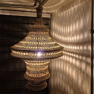 Handmade Moroccan Crochet Pendant Lamp Jouj-Boho Hippie Hanging Light, Sculptural Boho Ceiling Lamp, Warm Ambient Lighting.