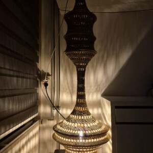 Handmade Moroccan Crochet Pendant Lamp Jouj-Boho Hippie Hanging Light, Sculptural Boho Ceiling Lamp, Warm Ambient Lighting.