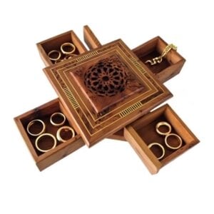 Handmade Moroccan Thuya Wood Puzzle Box – Secret Opening Jewelry Box with Folding Compartments – Aromatic Gift