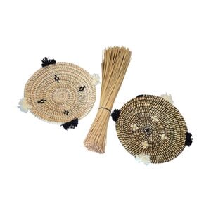 Handwoven Rattan Seagrass Basket | Decorative Boho Home Decor | Wool Thread Accent | Woven Storage Basket | Unique Eco Friendly Gift