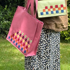 Lederen vlechtwerk-tas Aardbei, groot
