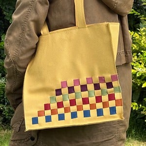 Lederen vlechtwerk-tas Banaan, groot