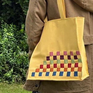 Lederen vlechtwerk-tas Banaan, groot