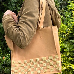 Lederen vlechtwerk-tas Lam, groot