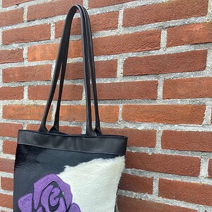 Leren totebag paarse roos