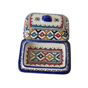 Moroccan Butter Dish Handmade, Fassi Ceramic Fes, Céramique de Fes, Traditional Pottery, Boho Kitchen Decor Gift