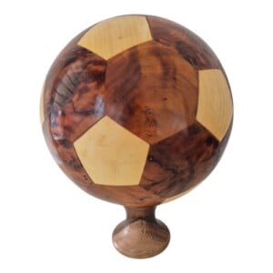 Moroccan Thuya Wood Football Sculpture with Stand, Handmade Araar Lemon Wood, French Polished, Unique Sports Decor Gift for Him
