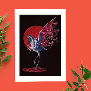 Red origami bird ansicht kaart A6