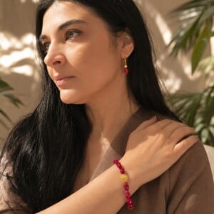 Rode Glaskralen Armband en Oorbellen