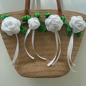 Schoudertas Mand de witte roos, Made By Anne. Nieuw!