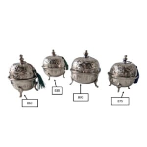 Set of 4 Handmade Moroccan Sugar Bowls with Lid – Silver Plated Brass –  Andalusian Tea Container – Vintage Decor.