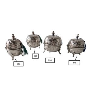 Set of 4 Handmade Moroccan Sugar Bowls with Lid – Silver Plated Brass – Andalusian Tea Container – Vintage Decor.