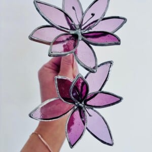 Set van twee paarse 3D-bloemen | Tiffany-stijl glas-in-lood