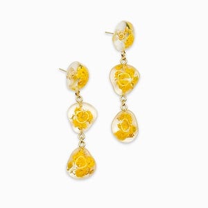 Statement Oorbellen met 3 Stenen Gevuld Echte Bloemen uit Amsterdam (Limoncello Romance)