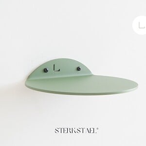 STERKSTAEL Saga wandplank Salie Groen - stalen wandplank - kleur Groen - poedercoating - staal - wandrek - wandplankje - inclusief bevestigingsmateriaal – draagkracht van 10 kg – 1 stuk