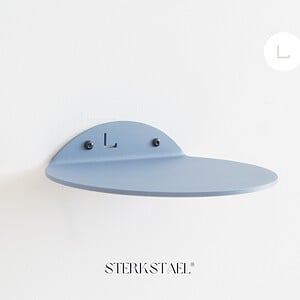 STERKSTAEL Saga wandplank Satijn Grijsblauw - stalen wandplank - kleur Grijs Blauw - poedercoating - staal - wandrek - wandplankje - inclusief bevestigingsmateriaal – draagkracht van 10 kg – 1 stuk