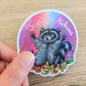 Sticker awkward trashpanda holografisch vaatwasser proof