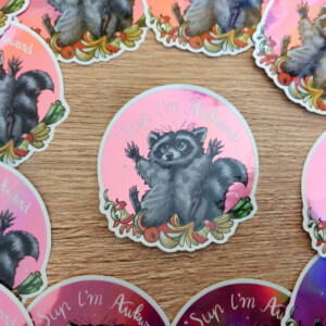 Sticker awkward trashpanda holografisch vaatwasser proof