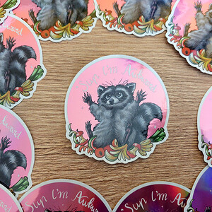 Sticker awkward trashpanda holografisch vaatwasser proof