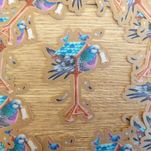 Sticker duif in vogelhuis kraftpapier