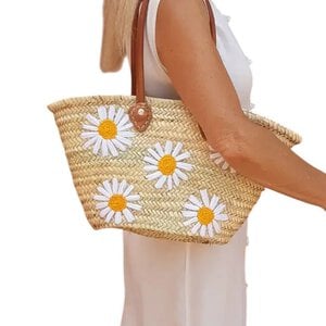 Straw Beach Bag with Pom Poms, Handmade French Market Tote, Boho Woven Basket Bag, Summer Beach Tote, Unique Gift for Her