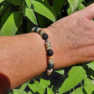 Taurus: stoere armband (m/v) met aquaterra jaspis en basalt